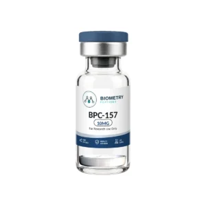 BPC-157 10MG research vial, Biometry Peptides. For research use only.