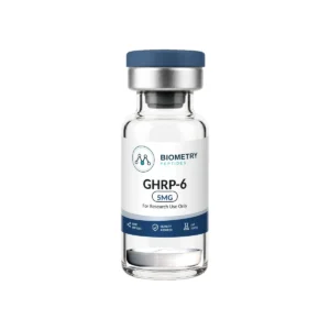GHRP-6 5MG research vial, Biometry Peptides. For research use only.