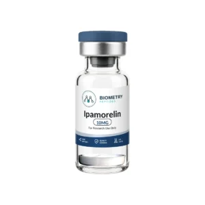 Ipamorelin 10MG research vial, Biometry Peptides. For research use only.