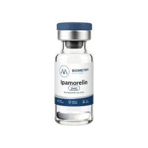 Ipamorelin 2MG research vial, Biometry Peptides. For research use only.