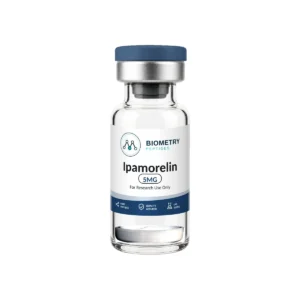 Ipamorelin 5MG research vial, Biometry Peptides. For research use only.