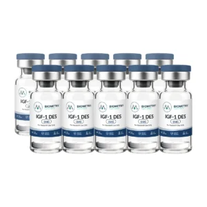 IGF-1 DES 1 mg box of 10 research vials, Biometry Peptides. For research use only.