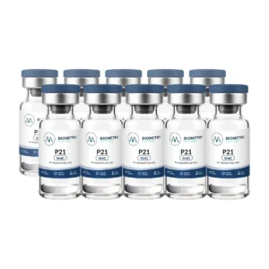 P21 5mg (1 vial) box of 10 research vials, Biometry Peptides. For research use only.